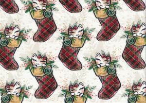 T5828 Jersey Fabric Cat in Christmas Stocking white