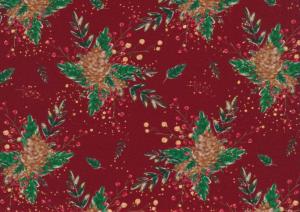 T5829 Jersey Fabric Pine Cones and Leaves red