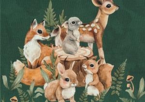T6042 Sweatshirt Fabric Wood Animals green (40 x 50 cm)