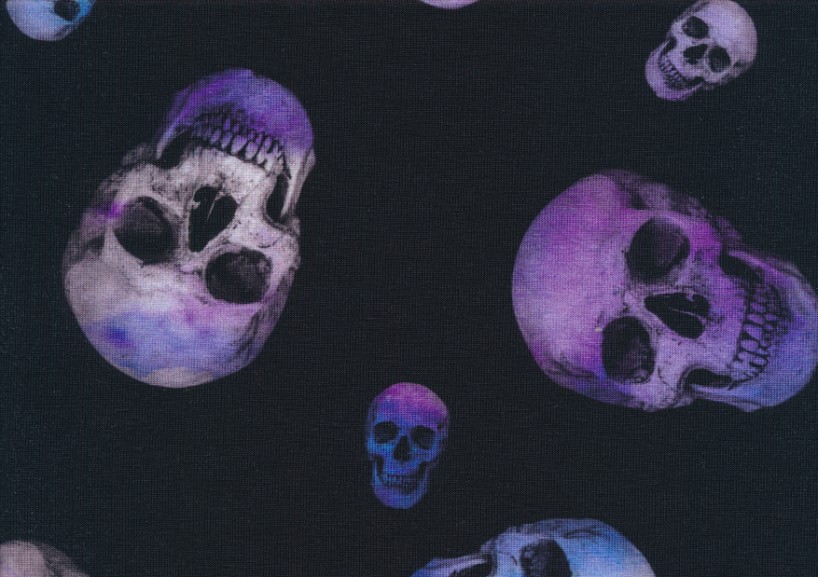 PIECE 45 cm - T6114 Jersey Fabric Purple Skulls