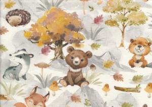 T6122 Sweatshirt Fabric Baby Animals in Forest