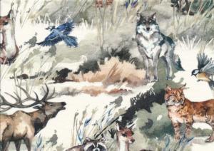 T6172 Jersey Fabric Painted Forest Animals