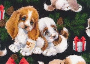T6188 Jersey Fabric Cute Christmas Puppies black