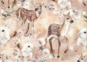 T6237 Jersey Fabric Deer and Rabbit in Fariytale Forest