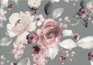 T6265 Sweatshirt Fabric Flower Bouquet grey