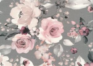 T6343 Jersey Fabric Flower Bouquet grey **