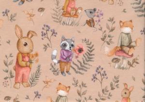 T6465 Jersey Fabric Kind Forest Animals beige