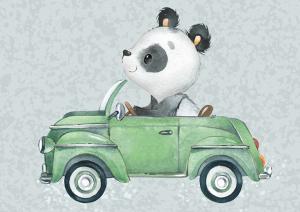 T6618 Joggingtyg Panda i bil (40 x 50 cm) **