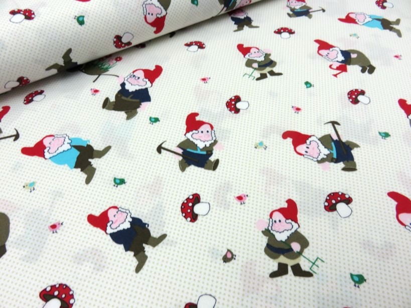 Cotton Poplin Fabric Gnomes and Dots beige