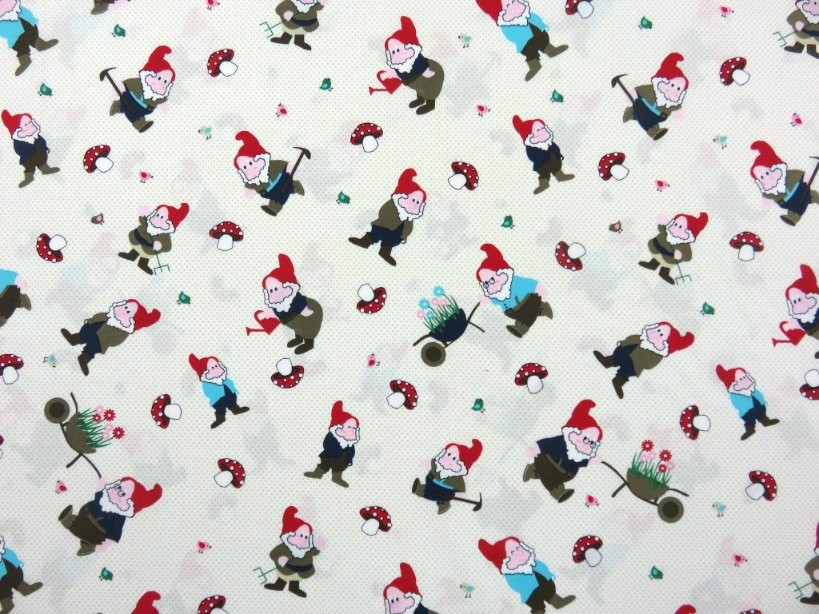 Cotton Poplin Fabric Gnomes and Dots beige