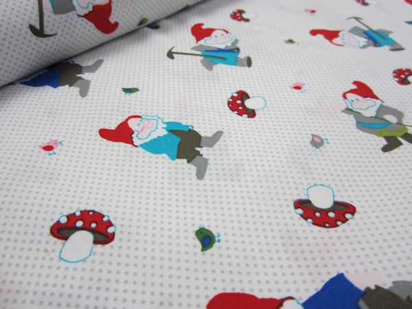 Cotton Poplin Fabric Gnomes and Dots grey