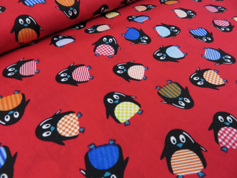 Cotton Poplin Fabric Penguin red