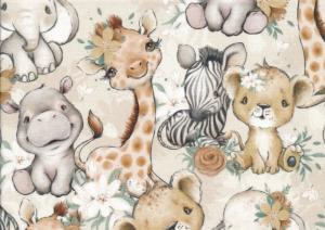PIECE 19 cm - V671 Cotton Fabric  African Animals with Flowers