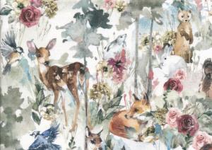 V673 Cotton Fabric Forest Animals and Flowers