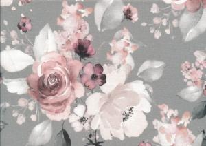 V961 Cotton Fabric Flower Bouquet grey **