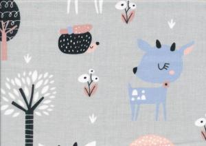 V714 Cotton Fabric Deer and Hedgehog grey