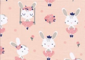 V715 Cotton Fabric Rabbits pink