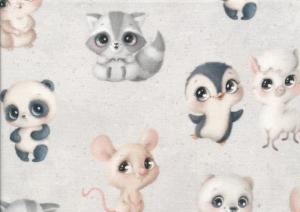 V914 Cotton Fabric Cute Baby Animals grey