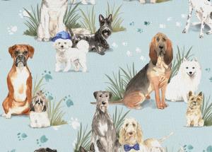 V970 Cotton Fabric Dogs on Meadow **