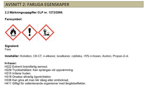 Information farliga egenskaper ARD077010 Ardeca Brake and Parts Cleaner