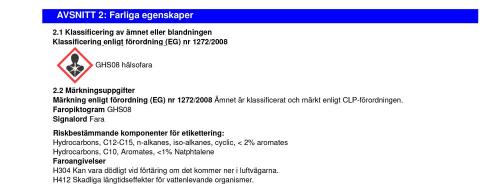 Information farliga egenskaper J02283 Step 1 of 2 Cleaning Fluid Extreme Clean