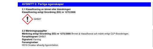 Information farliga egenskaper J02284 Step 2 of 2 Cleaning Fluid Extreme Clean