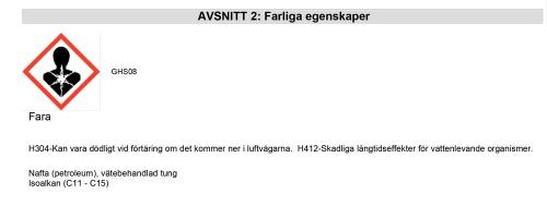 Information farliga egenskaper J02360 Diesel Extreme Clean