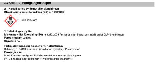 Information farliga egenskaper J02370 Diesel Katalysator Cleaner