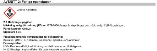 Information farliga egenskaper J02380 Diesel Turbo Cleaner