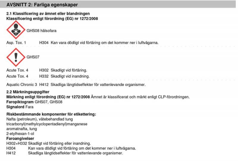 Information farliga egenskaper J03155 Bensin Extrem Cleaner