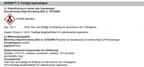 Information Farliga Egenskaper J03165 JLM Bensin Oktanbooster