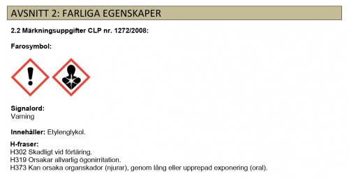 Information farliga egenskaper Ardeca Alucool G12+