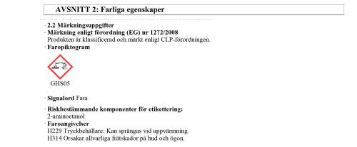 Information farliga egenskaper J02220 DPF Spray