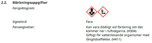 Farliga egenskaper JLM Diesel Performance Fuel System Cleaner