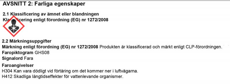 Farliga egenskaper J03175 E10 Bensintillsats