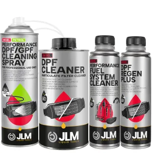 DPF Verkstadspaket Diesel JOSEMA261000 med fyra JLM-produkter för partikelfilter och bränslesystem.