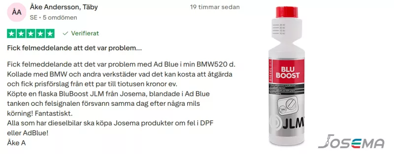 nöjd kund JLM J02385 Blu Boost 5 stjärnor på Trustpilot - Josema AB
