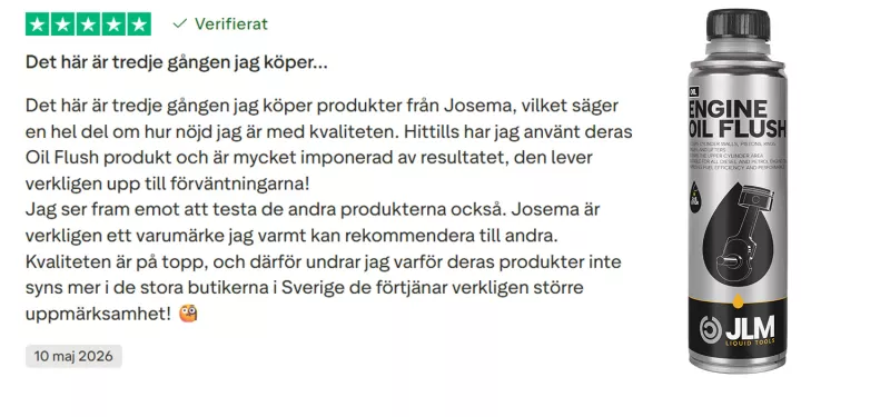 Topp betyg från nöjd kund på Trustpilot JLM Engine Oil Flush - invändig motortvätt