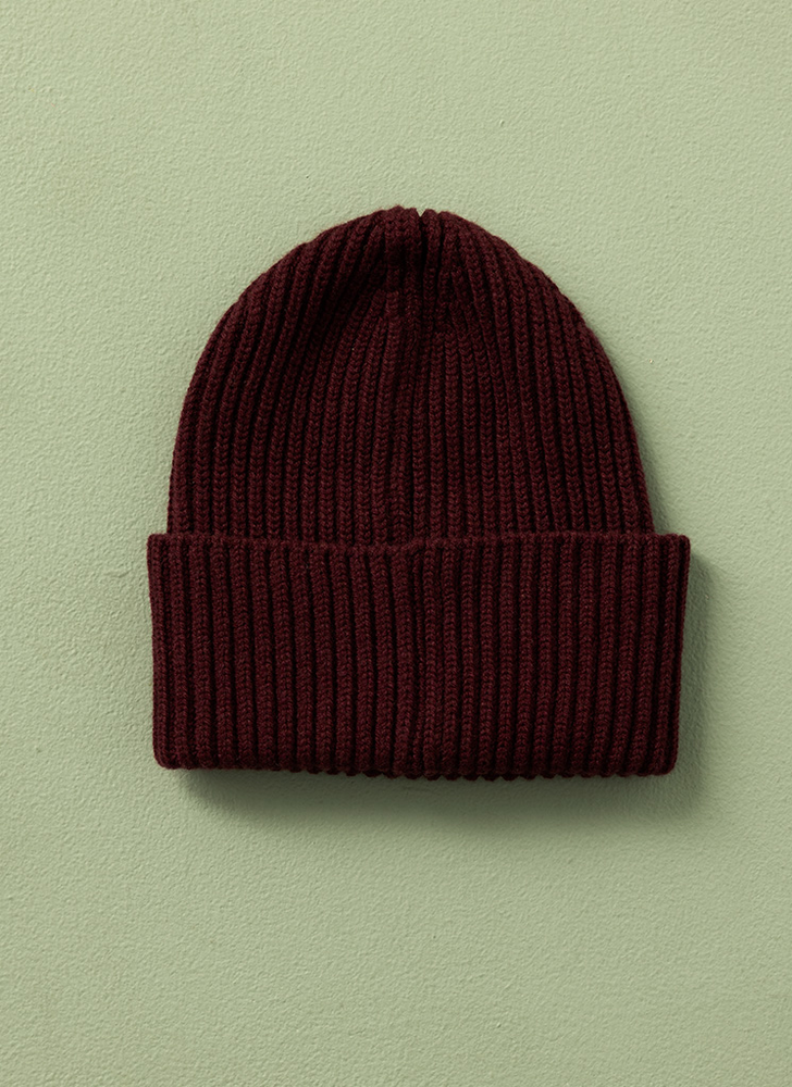 Mössa ribb cashmere bourdeaux