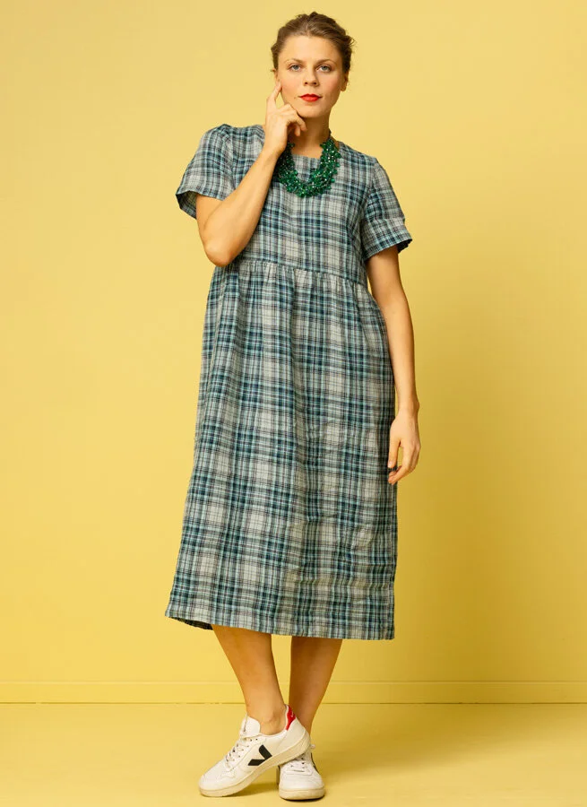 BRI linneklänning Blå Ruta