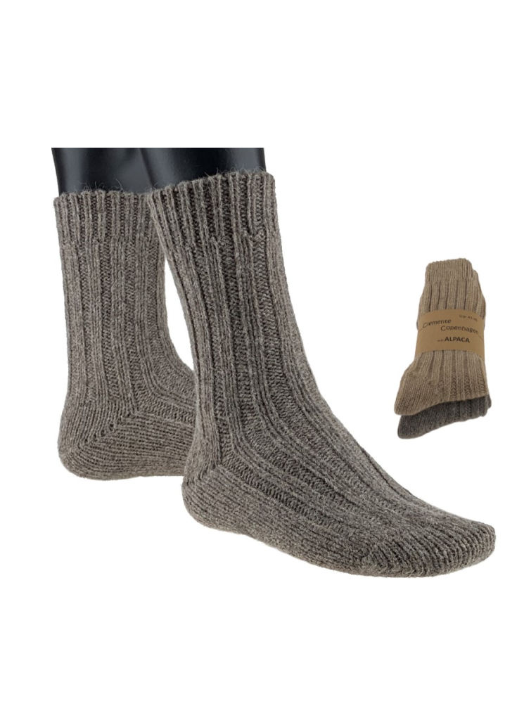 Alpackaull grova sockor 2-pack Mörkbrun/Beige