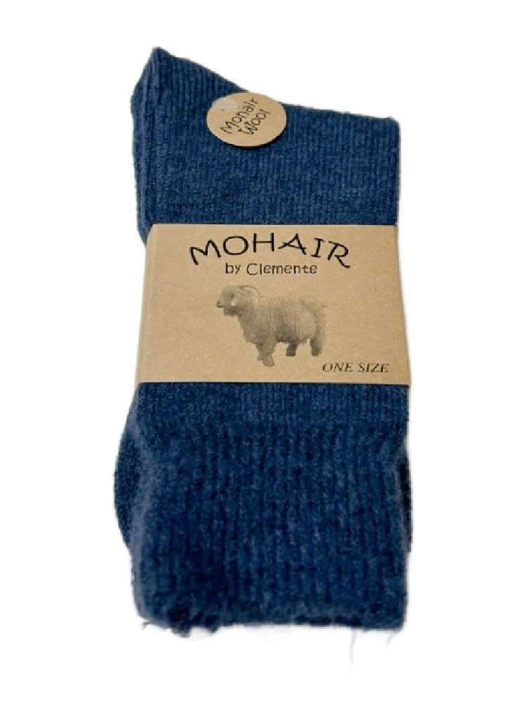 Blå ullsockor, sockor i mohair ull. Clemente ullstrumpor.
