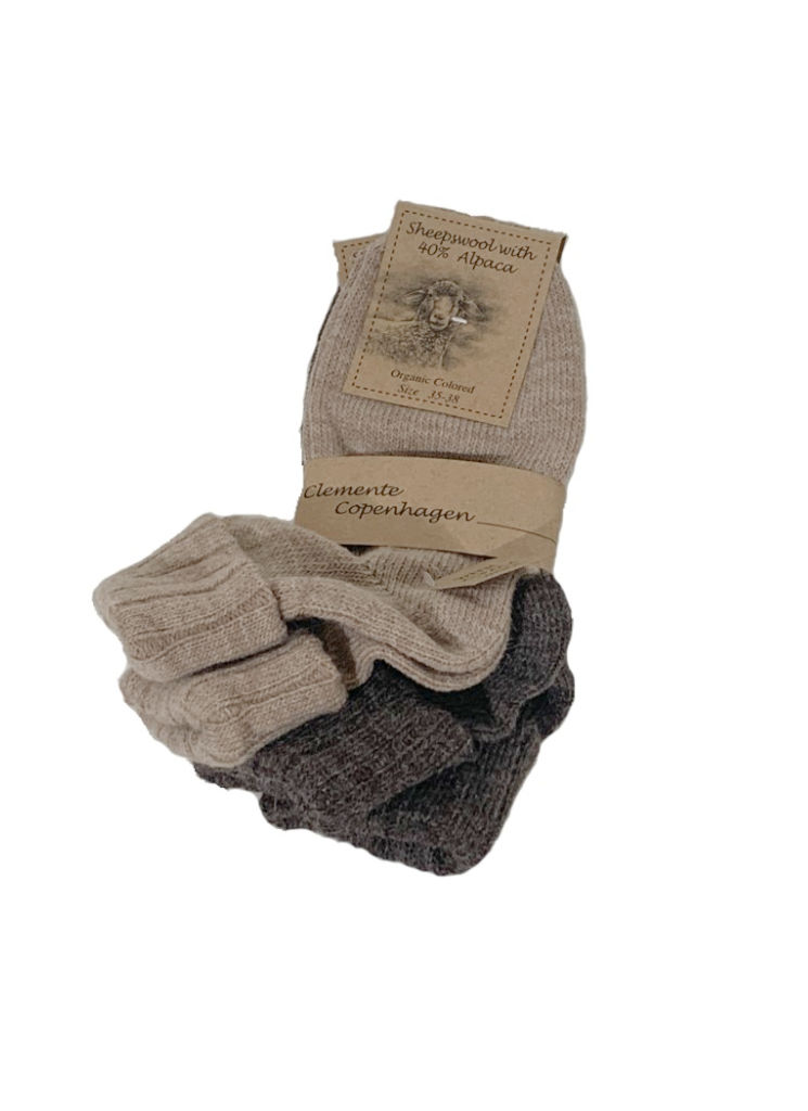 Socka alpacka vikt kant brun/beige