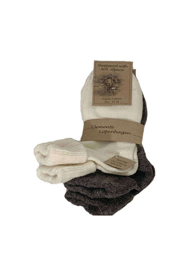 Socka alpacka vikt kant vit/brun