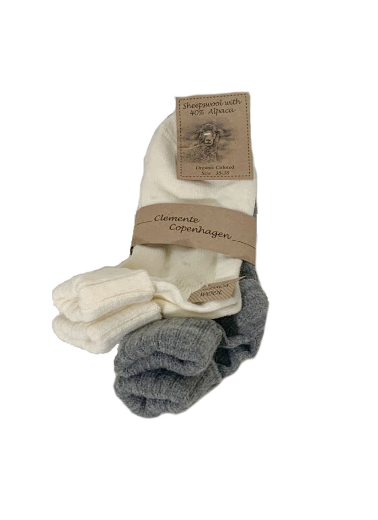 Socka alpacka vikt kant vit/grå