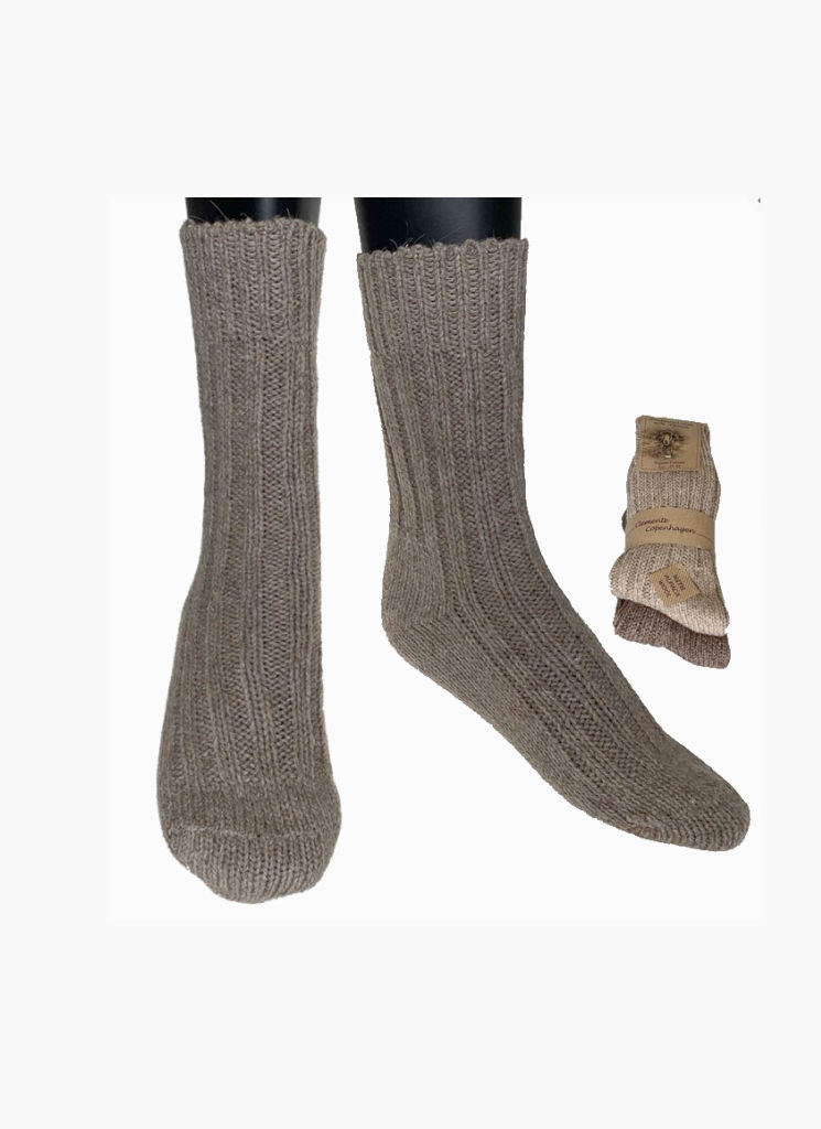 Alpackaull sockor 2-pack Mörkbrun/Beige