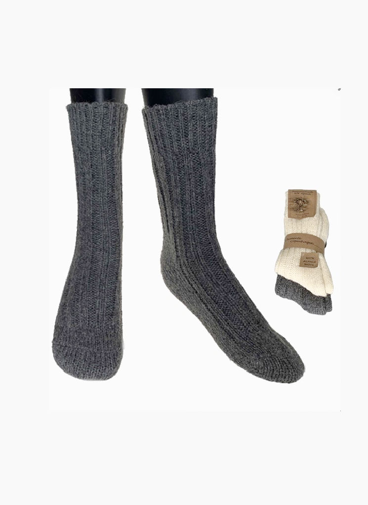 Alpackaull grova sockor 2-pack Grå/Vit