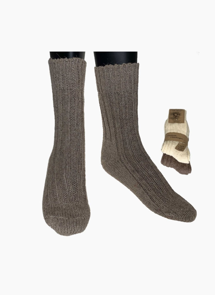 Alpackaull sockor 2-pack Vit/Mörkbrun