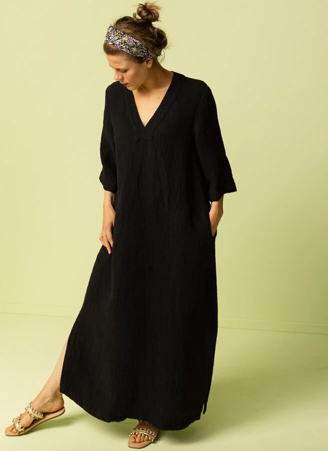 DEJA linneklänning Bubbel svart