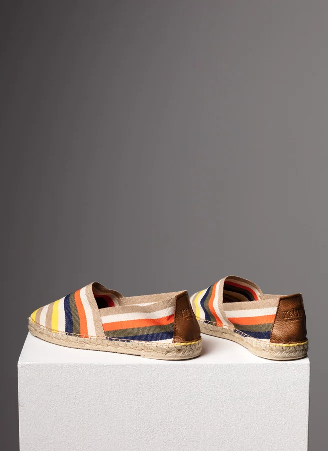 Espadrille tyg Stripes blå/orange/natur